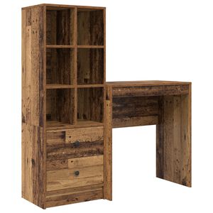 vidaXL Бюро с чекмедже с рафт със съхранение 2 pcs Старо дърво