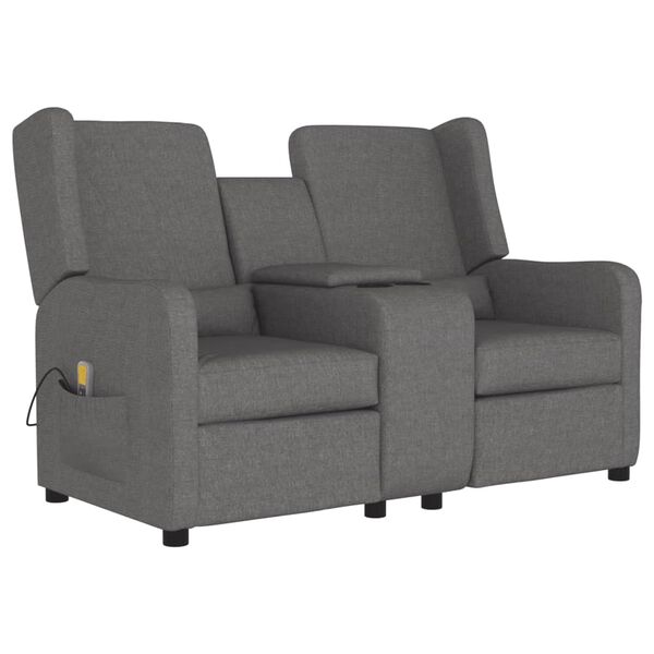 vidaXL 2-местен масажен наклоняем стол с поставка за чаша, светлосив