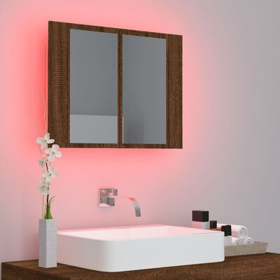 vidaXL LED огледален шкаф, кафяв дъб, 60x12x45 см, инженерно дърво