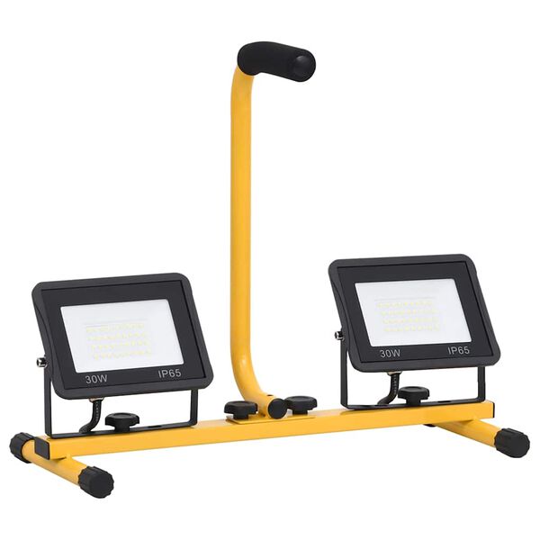 vidaXL LED прожектор с дръжка, 2x30 W, студено бяло