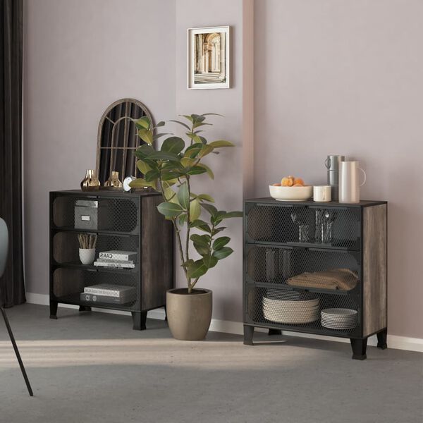 vidaXL Шкафове за съхранение, 2 бр, сиви, 72x36x82 см, метал и МДФ