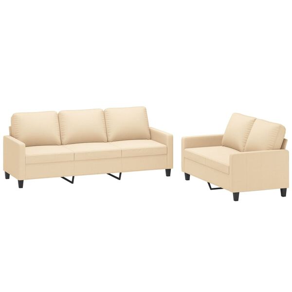 vidaXL Комплект дивани от 2 части с възглавници, кремав, плат