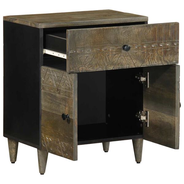 vidaXL Нощно шкафче Светло сиво 50x33x60 cm Масивна дървесина Манго