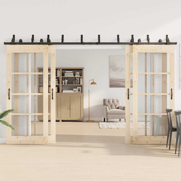 vidaXL Комплект механизъм за плъзгаща врата, 366 см, стомана, черен