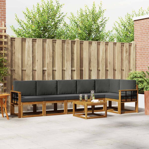 vidaXL Комплект дивани за открито 7 pcs Натурален и Антрацит