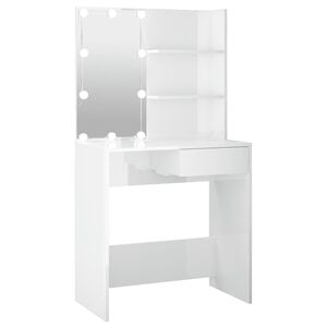 vidaXL Тоалетка с LED, бял гланц, 74,5x40x141 см