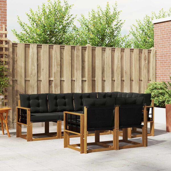 vidaXL Комплект дивани за открито 7 pcs Естествено и черно