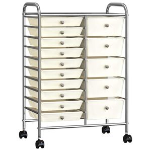 vidaXL XXL Мобилна количка за съхранение 15 чекмеджета бяла пластмаса