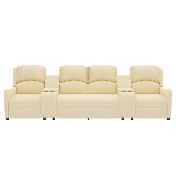 vidaXL 4-местен масажен реклайнер с държачи за чаши, кремав, текстил