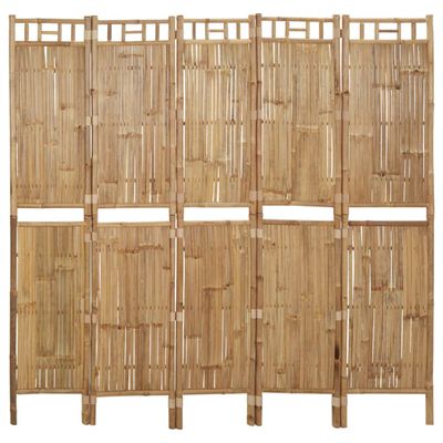 vidaXL Параван за стая, 5 панела, бамбук, 200x180 см