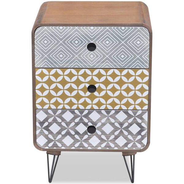 vidaXL Страничен шкаф с 3 чекмеджета, кафяв