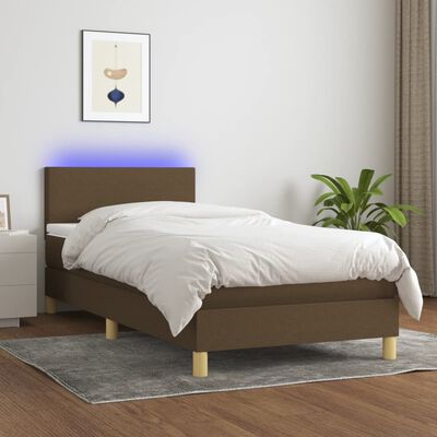 vidaXL Боксспринг легло с матрак и LED, тъмнокафяво, 80x200 см, плат