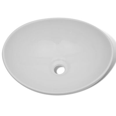 vidaXL Мивка за баня със смесител, керамична, овална, бяла