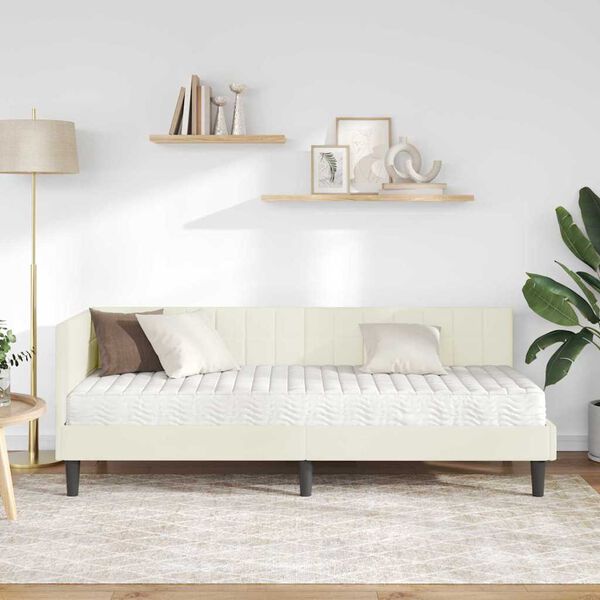 vidaXL Ъглова рамка за легло с матрак с таблото 2 pcs Крем Кадифе