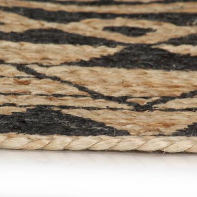 vidaXL Ръчно тъкан килим от юта, черен принт, 150 см