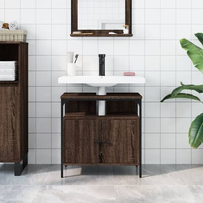 vidaXL Шкаф за мивка за баня, кафяв дъб, 60x30x60 см, инженерно дърво