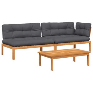 vidaXL Градински комплект диван с възглавници, 3 части, акация масив