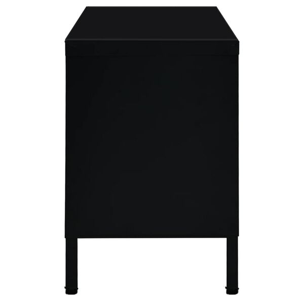 vidaXL ТВ шкаф, черен, 90x30x44 см, стомана и стъкло