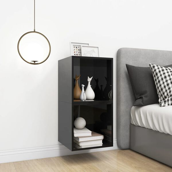 vidaXL Стенни шкафове, 2 бр, черен гланц, 37x37x37 см, инженерно дърво