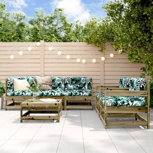 vidaXL Градински лаундж комплект 6 части с възглавници импрегниран бор