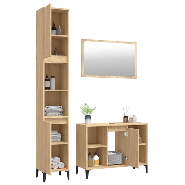 vidaXL Комплект шкафове за баня от 3 части дъб сонома инженерно дърво