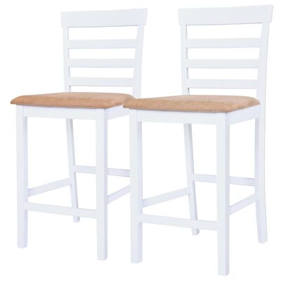 vidaXL Комплект бар маса и столове, 3 части, дървен масив, кафяв и бял
