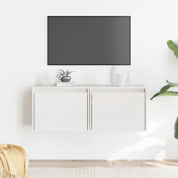 vidaXL Стенни шкафове, 2 бр, бели, 45x30x35 см, бор масив