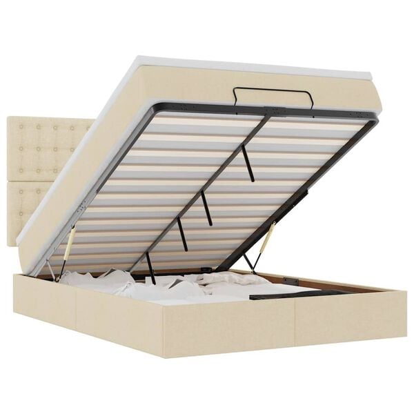 vidaXL Османска легло с матрак и LED, кремаво, 140x200 см, плат