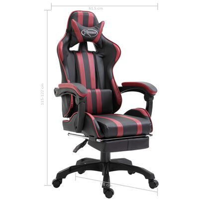 vidaXL Геймърски стол с подложка за крака виненочервен изкуствена кожа