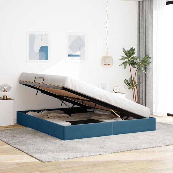 vidaXL Легло с място за съхранение Тъмен син 160 x 200 cm Кадифе