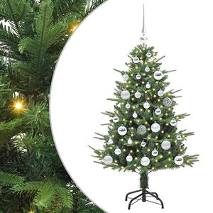 vidaXL Изкуствена светена коледна елха с комплект топки Зелено 120 cm