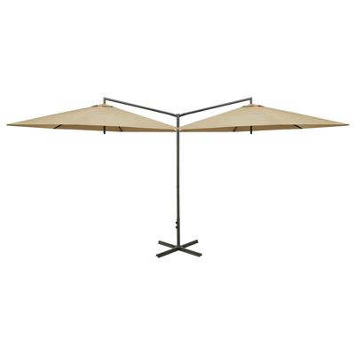 vidaXL Двоен чадър със стоманен прът, таупе, 600 см