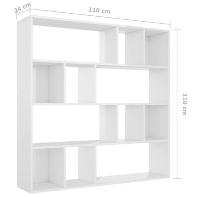 vidaXL Разделител за стая/библиотека, бял гланц, 110x24x110 см, ПДЧ