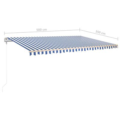 vidaXL Ръчно прибиращ се сенник с прътове, 5x3,5 м, синьо и бяло