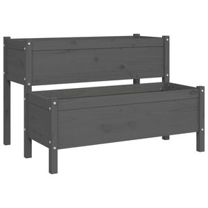 vidaXL Плантер, сив, 110x84x75 см, борово дърво масив