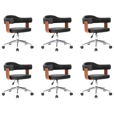 vidaXL Въртящи трапезни столове 6бр черни извито дърво/изкуствена кожа