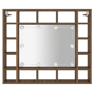 vidaXL Огледален шкаф с LED, кафяв дъб, 91x15x76,5 см