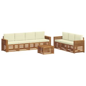 vidaXL Комплекти дивани 8 pcs Натурален и Крема Солидно акациево дърво