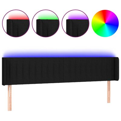 vidaXL LED горна табла за легло, черна, 163x16x78/88 см, плат