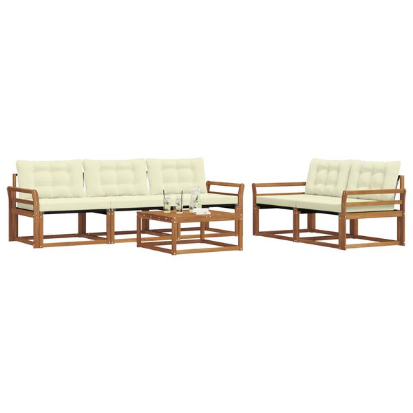 vidaXL Комплект дивани за открито 6 pcs Натурален и Крема