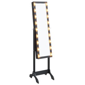 vidaXL Стоящо огледало с LED, черно, 34x37x146 см