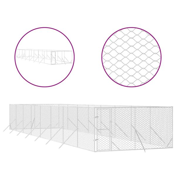vidaXL Външна клетка за куче сребриста 4x16x2 м поцинкована стомана