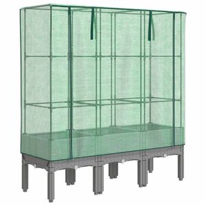 vidaXL Повдигнато легло с оранжерия калъф, ратанов вид, 120x40x140 см