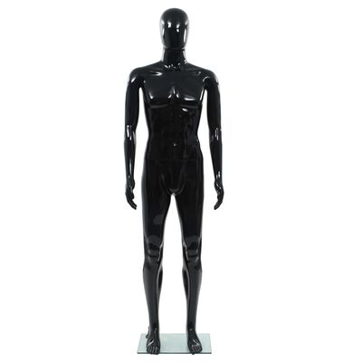 vidaXL Мъжки манекен в цял ръст, стъклена основа, черен гланц, 185 см
