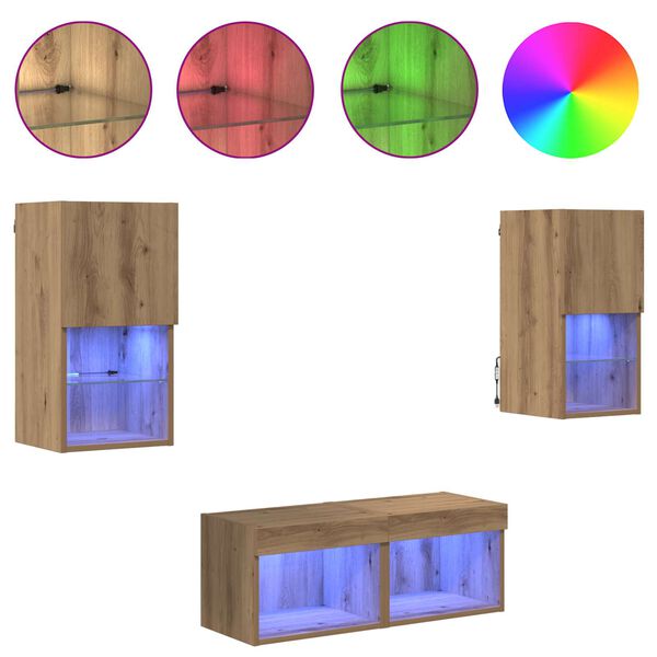 vidaXL Кабинети за телевизор на стената 4 pcs Дъб Инженерно дърво