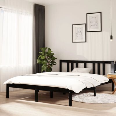 vidaXL Рамка за легло, черна, масивно дърво, 140х190 см