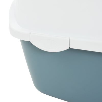 vidaXL Тава за котешка тоалетна с капак бяло и синьо 56x40x40 см PP
