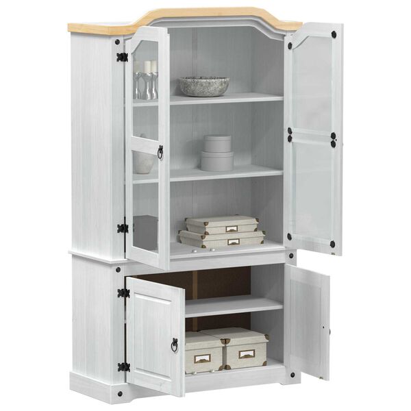 vidaXL Витрина Бяло 103.5 x 42 x 180 см Солидно борово дърво