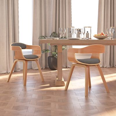 vidaXL Трапезни столове, 2 бр, светлосиви, извито дърво и текстил