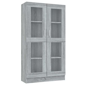 vidaXL Шкаф витрина, сив сонома, 82,5x30,5x150 см, инженерно дърво